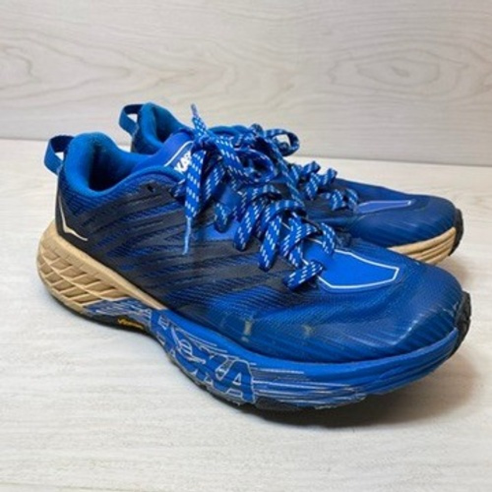 Hoka One One Womens 6.5 Speedgoat 4 Trail Running Shoes Blue Mesh Vibram Sole